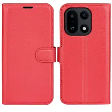OnePlus 15 Fodral Litchi L&auml;der R&ouml;d