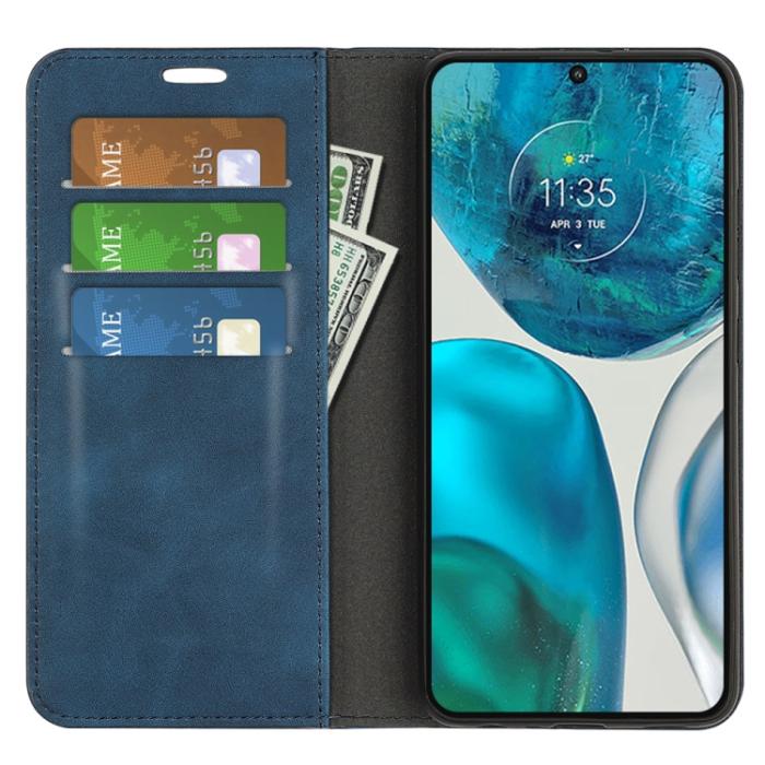 Bild 4, Motorola Moto G52/G82 Fodral Flip Retro Läder Mörk Blå