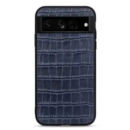 Google Pixel 7 Pro Skal Äkta Läder Krokodil Textur Blå