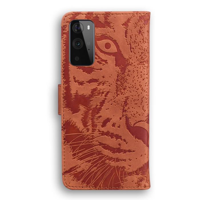 Bild 4, OnePlus 9 Pro - Tiger Tryck Läder Fodral - Brun