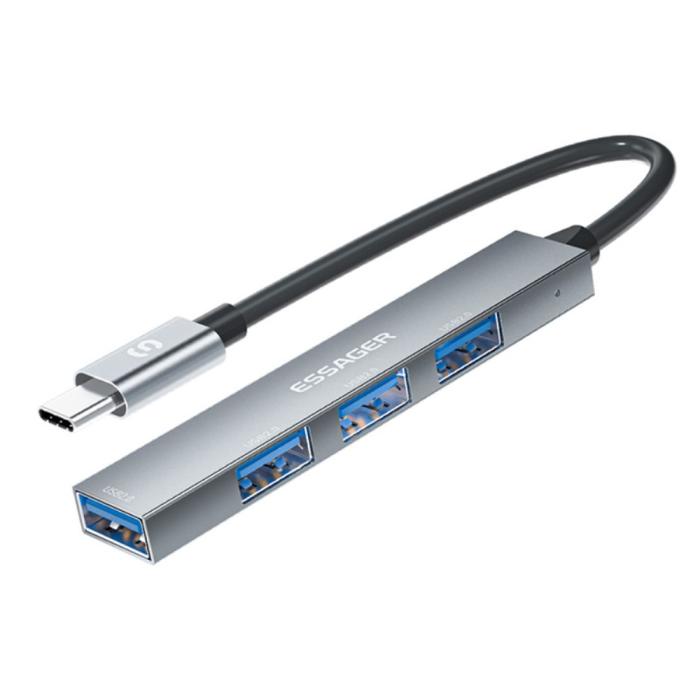 Bild 1, ESSAGER USB-C Hub 4x USB-A 2.0 Portar Aluminium Grå