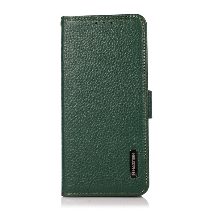 Bild 2, KHAZNEH Samsung Galaxy S21 FE Fodral RFID Litchi Äkta Läder Grön