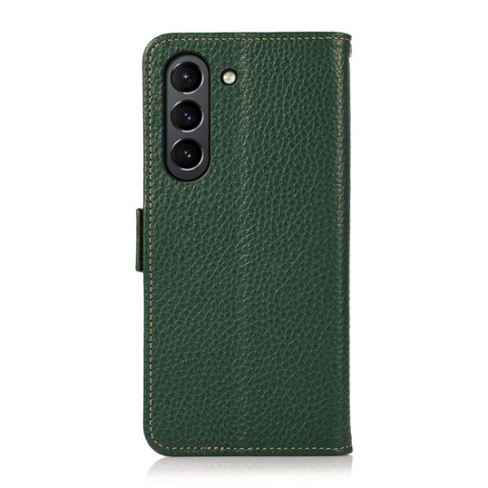 Bild 3, KHAZNEH Samsung Galaxy S21 FE Fodral RFID Litchi Äkta Läder Grön