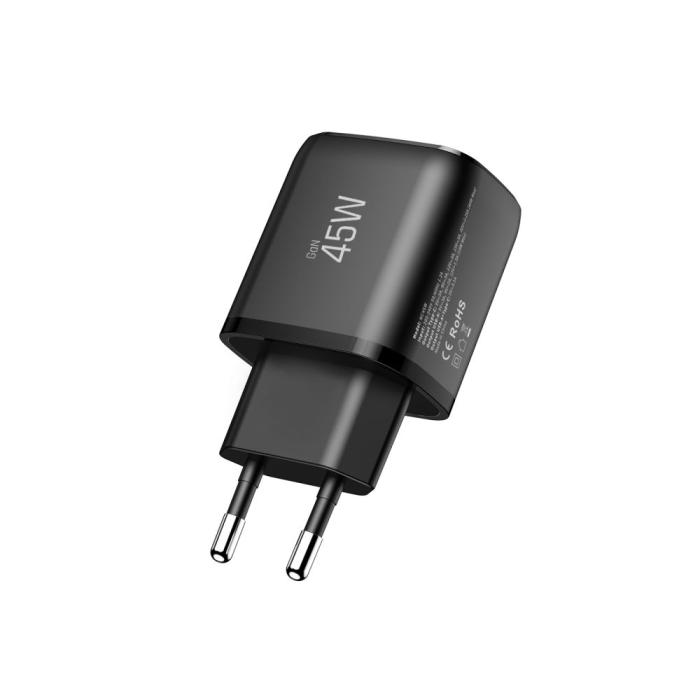Bild 4, Tech-Protect 45W PD QC3.0 Väggladdare USB-C / USB-A Svart