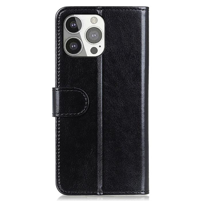 Bild 3, iPhone 13 Pro Fodral Crazy Horse Läder Svart