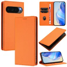 Google Pixel 10/10 Pro / 9/9 Pro Fodral RFID Litchi L&auml;der Orange