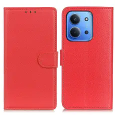 Xiaomi Redmi 15C Fodral Litchi L&auml;der R&ouml;d