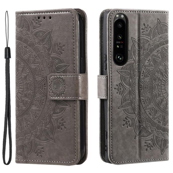 Bild 1, Sony Xperia 1 V Fodral Mandala Läder Grå
