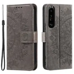 Sony Xperia 1 V Fodral Mandala Läder Grå