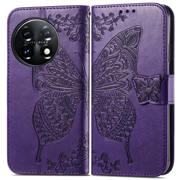 Bild 2, OnePlus 11 5G Fodral Butterfly Läder Mörk Lila