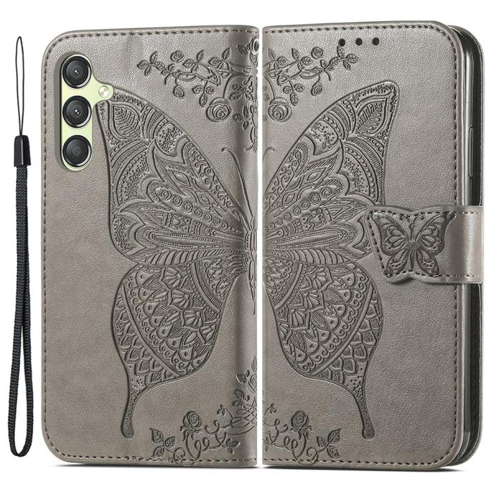 Bild 1, Samsung Galaxy A25 5G Fodral Läder Big Butterfly Grå