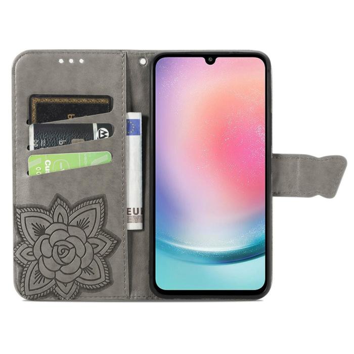 Bild 2, Samsung Galaxy A25 5G Fodral Läder Big Butterfly Grå