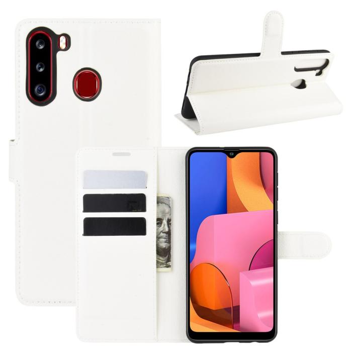 Bild 1, Samsung Galaxy A21 - Litchi Läder Fodral - Vit