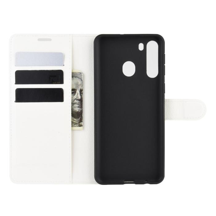 Bild 3, Samsung Galaxy A21 - Litchi Läder Fodral - Vit