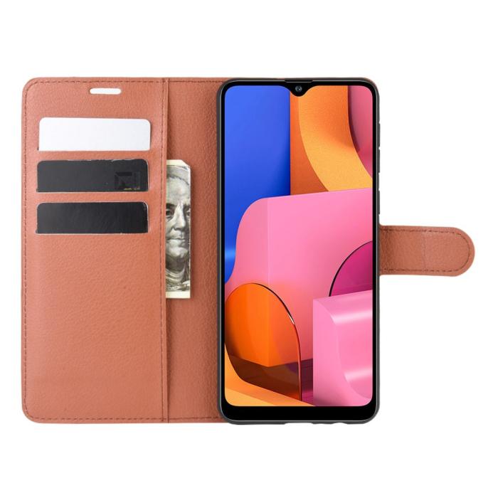 Bild 4, Samsung Galaxy A21 - Litchi Läder Fodral - Brun