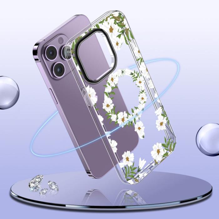 Bild 2, Tech-Protect iPhone 15 Pro Skal MagSafe MagMood White Daisy