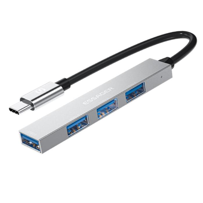 Bild 1, ESSAGER USB-C Hub 4x USB-A 2.0 Portar Aluminium Silver