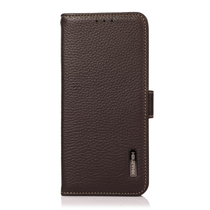 Bild 2, KHAZNEH Samsung Galaxy S21 FE Fodral RFID Litchi Äkta Läder Brun