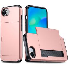 iPhone 17e / 16e Skal Hybrid Med Kortfack Ros&eacute;guld