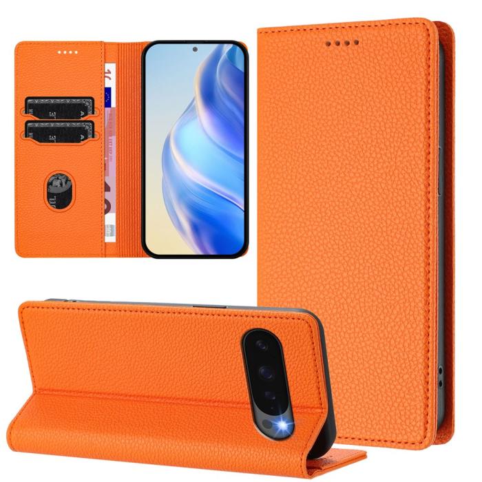 Bild 4, Google Pixel 10/10 Pro / 9/9 Pro Fodral RFID Litchi Läder Orange