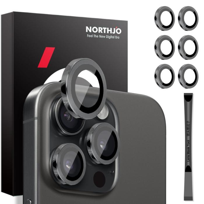 Bild 1, NORTHJO iPhone 14 Pro/Pro Max/15 Pro/Pro Max Linsskydd 2-PACK Svart