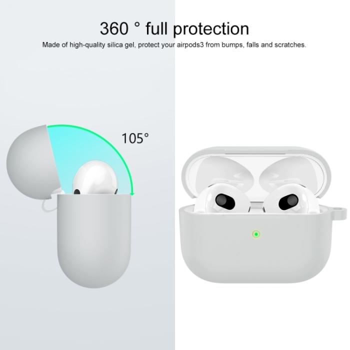 Bild 2, AirPods 3 Skal Silikon Med Krok Ljus Grå