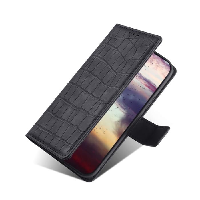 Bild 3, iPhone 14 Pro Fodral Skin Feel Krokodil Textur Svart