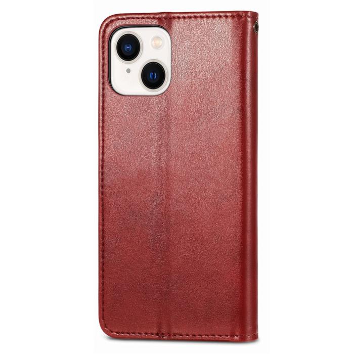 Bild 6, iPhone 15 Plus Fodral Läder Magnetisk Mässing Röd