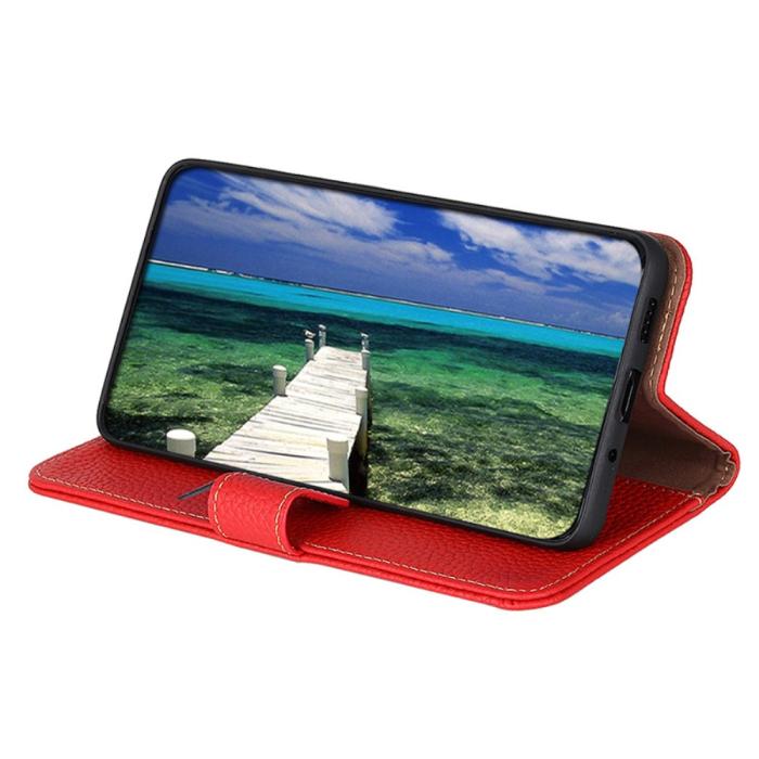 Bild 3, KHAZNEH Galaxy S24 Fodral Premium Litchi Äkta Läder Röd