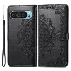 Google Pixel 10/10 Pro/9/9 Pro Fodral Mandala Blomma Svart
