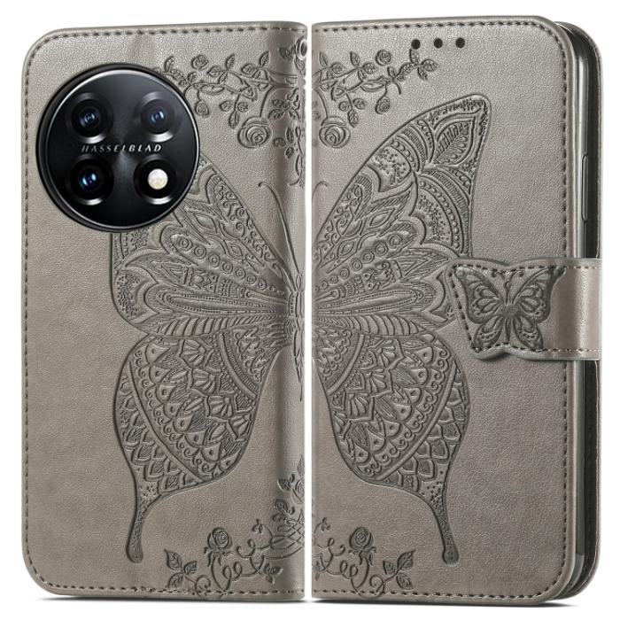 Bild 2, OnePlus 11 5G Fodral Butterfly Läder Grå