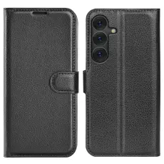 Samsung Galaxy S25 Plus Fodral Litchi L&auml;der Svart