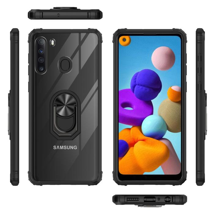 Bild 2, Samsung Galaxy A21 - Shockproof Hybrid Ring Skal - Svart