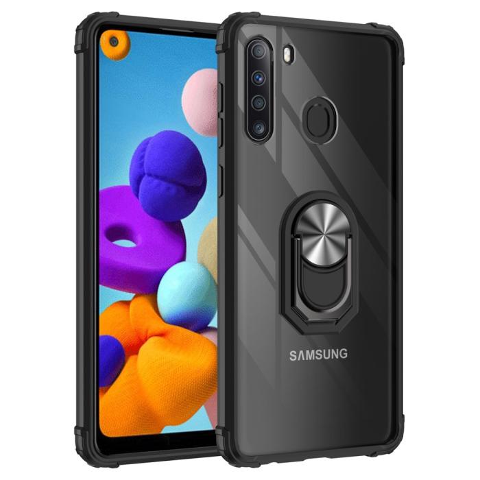 Bild 1, Samsung Galaxy A21 - Shockproof Hybrid Ring Skal - Svart/Silver