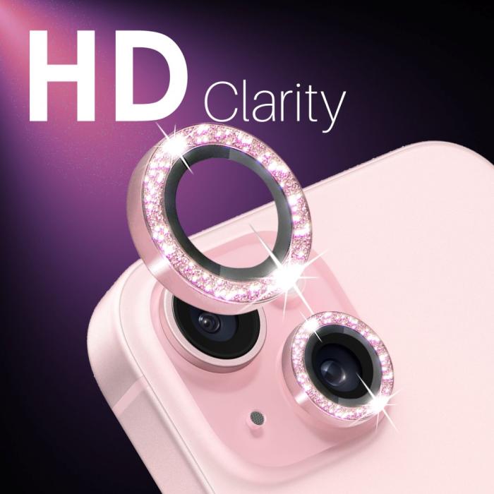Bild 5, NORTHJO iPhone 15/15 Plus/14/14 Plus Linsskydd 3-PACK Glitter Rosa