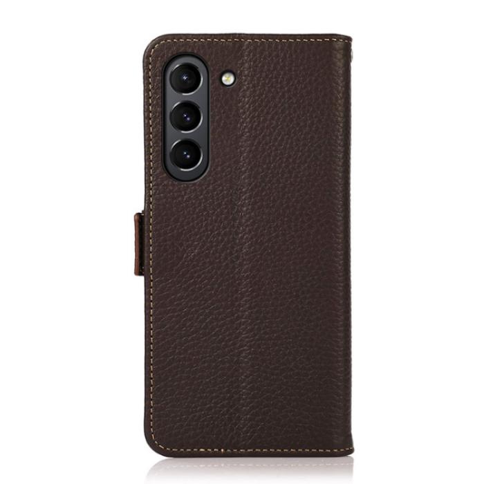 Bild 3, KHAZNEH Samsung Galaxy S21 FE Fodral RFID Litchi Äkta Läder Brun