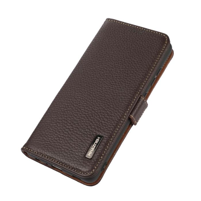 Bild 4, KHAZNEH Samsung Galaxy S21 FE Fodral RFID Litchi Äkta Läder Brun
