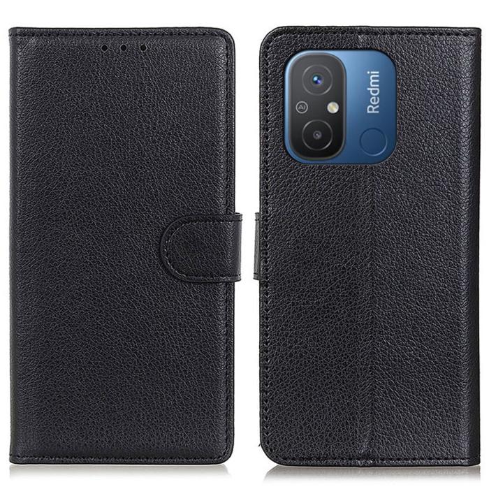 Bild 1, Xiaomi Redmi 12C 4G Fodral Läder Litchi Textur Svart