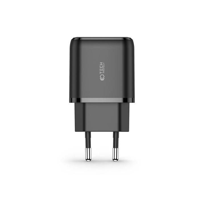 Bild 2, Tech-Protect 20W Väggladdare PD QC USB-C / USB-A Svart