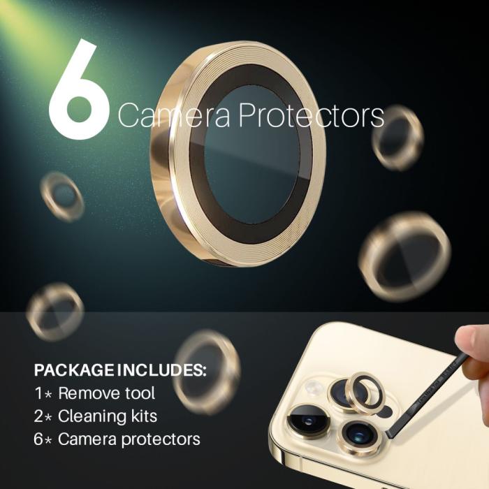 Bild 3, NORTHJO iPhone 14 Pro/Pro Max/15 Pro/Pro Max Linsskydd 2-PACK Guld