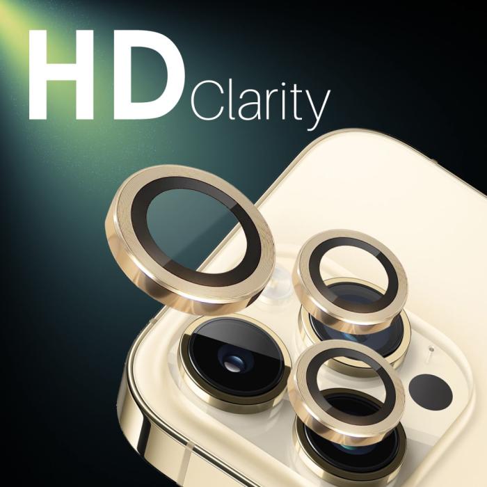 Bild 5, NORTHJO iPhone 14 Pro/Pro Max/15 Pro/Pro Max Linsskydd 2-PACK Guld