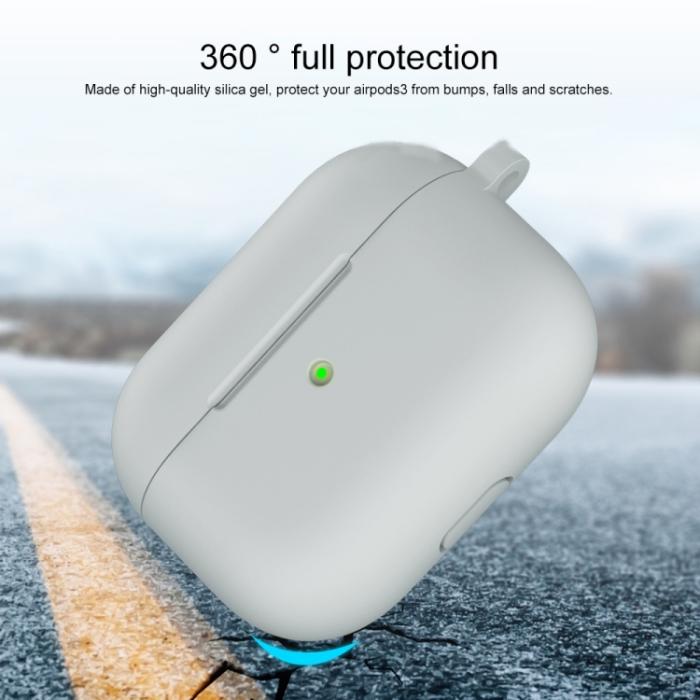 Bild 3, AirPods 3 Skal Silikon Med Krok Ljus Grå