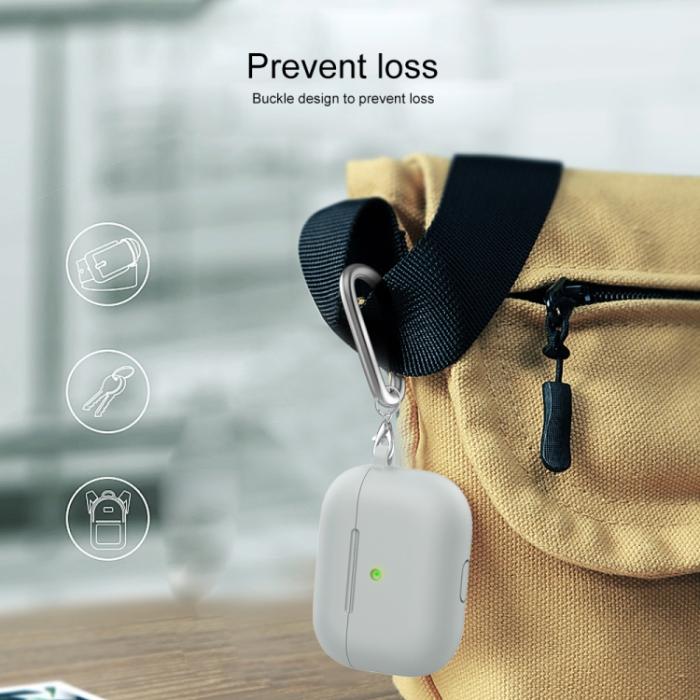 Bild 6, AirPods 3 Skal Silikon Med Krok Ljus Grå