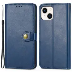 iPhone 15 Plus Fodral L&auml;der Magnetisk M&auml;ssing Bl&aring;
