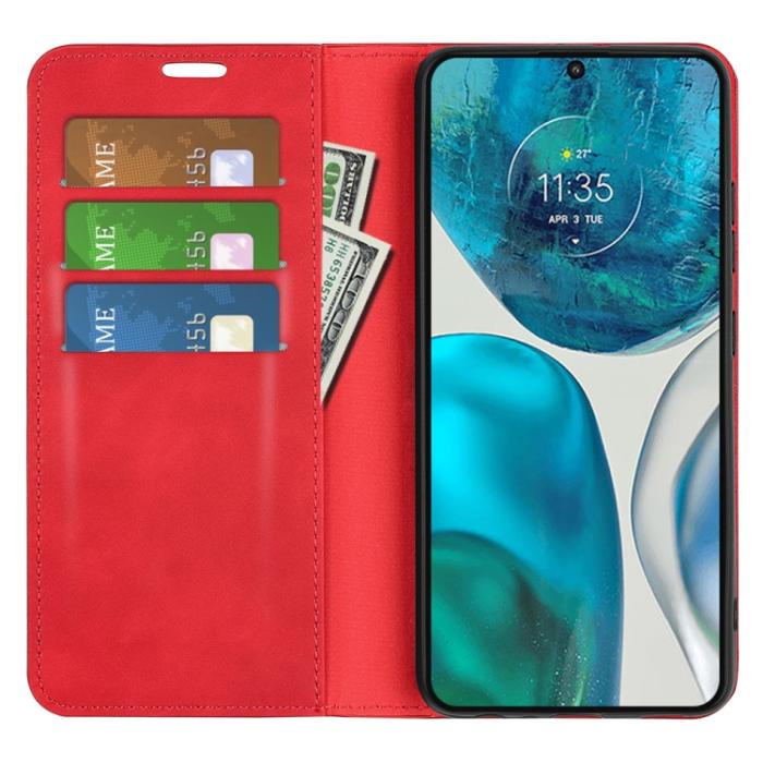Bild 4, Motorola Moto G52/G82 Fodral Flip Retro Läder Röd