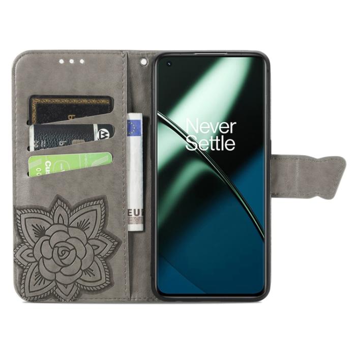 Bild 3, OnePlus 11 5G Fodral Butterfly Läder Grå