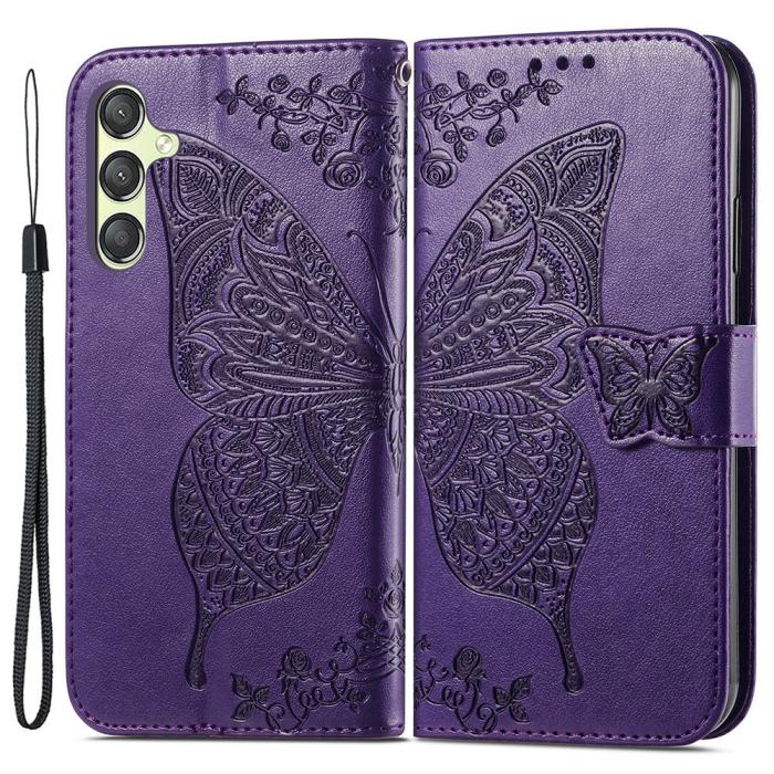 Bild 1, Samsung Galaxy A25 5G Fodral Läder Big Butterfly Mörk Lila