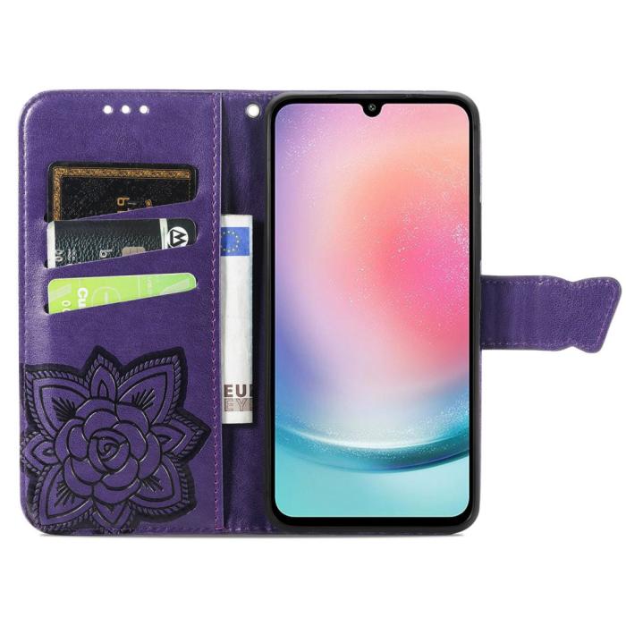 Bild 2, Samsung Galaxy A25 5G Fodral Läder Big Butterfly Mörk Lila