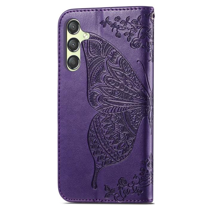 Bild 4, Samsung Galaxy A25 5G Fodral Läder Big Butterfly Mörk Lila