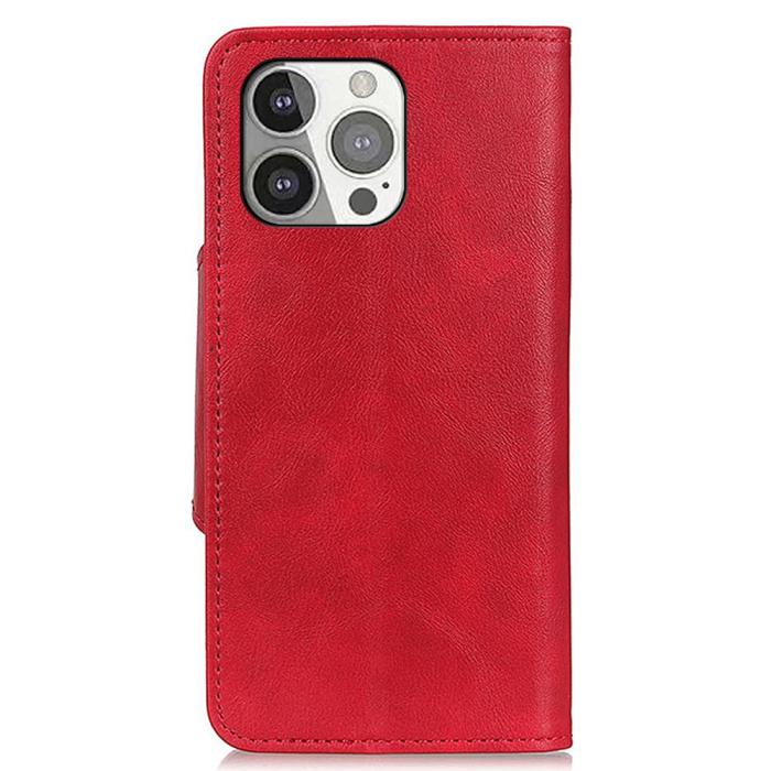 Bild 3, iPhone 13 Pro - Läder Fodral Magnetisk Mässing - Röd